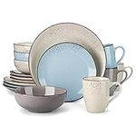 vancasso Navia Stoneware Dinnerware Set 16 pieces Set for 4 Stoneware Spray Spot Patterned Service Dish with Dinner Plates, Salad Plates, Bowls, Mugs - Multi