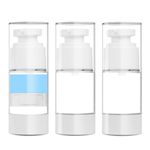 0.5 OZ/15ML Airless Pump Bottles, 3 Pack Lotion Dispenser Travel Size Pump Bottles, Vacuum Cosmetic Travel Bottle for Lotion, Creams, Foundation, Cosmetic, with Labels, Wooeden Stick