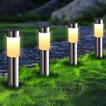 Lomotech 4 Pack Solar Pathway Lights Outdoor, Modern Design Waterproof Solar Landscape Lighting, Bright Solar Garden Lights for Patio Lawn Yard Walkway Driveway (Warm White)