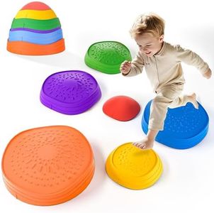 Oranmew Stepping Stones for Kids – Toddler Stepping Stones for Balance and Sensory Play, Non-Slip Indoor and Outdoor Balance Toys for Boys and Girls Age 3+, Stackable 6 Pcs Set
