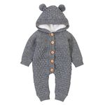 VICROAD Baby Hooded Knitted Rompers Newborn Girls Boys Onesies Warm Sweater Jumpsuit Outfits, Grey - Thick, 3-6 Months