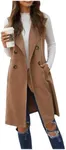 GORGLITTER Women's Sleeveless Long Vest Cardigan 2024 Trendy Fall Outfits Business Casual Work Blazers Jacket Khaki Medium