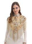 Women's Net Hand Bead Embroidery Designer Short Cape Poncho C7-16 (Free Size, Beige Golden)