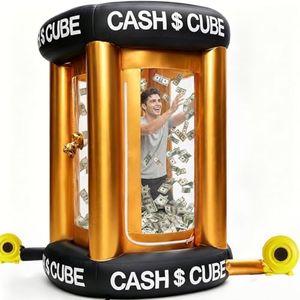 Inflatable Cash Cube Booth with 2 Blowers, Portable Money Catch Game Tent for Party & Carnival – Includes 100 Fake Bills, Sandbags, Stakes, Carry Bag, 8ft Tall (Black)