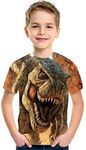 FiveEarl Kids Print 3D Dinosaurs Tees Shirts for Youth Boys Girls 4-14 Years, Yellow-kl, 10 Years