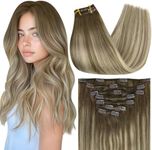 Full Shine Balayage Human Hair Clip in Extensions 22 Inch Clip in Human Hair Extensions Brown Balayage Invisible Hair Extensions Real Human Hair Brown to Blonde Invisible Long Hair Extensions 7 Pcs