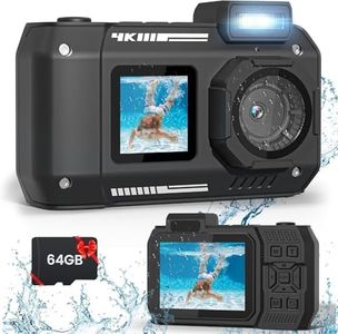 33FT Waterproof Camera 4K 65MP Underwater Camera Rugged Dustproof Shockproof with 64G Card, Underwater Camera for Snorkeling Autofocus Selfie Dual-Screen Diving Sport Floatable Digital Camera (Black)