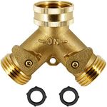 ATDAWN 2 Way Brass Hose Splitter, 3/4" Brass Hose Connectors, Y Connector Garden Hose Adapter, 1 Pack