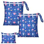 OTraki 3Pcs Wet Dry Bags Waterproof Reusable Laundry Bag with Handle, Cloth Diaper Bag Dirty Clothes Organizer Washable Wet Bag for Gym, Swimming, Travel, Beach, Pool, 12.6x15.7 inch & 10.2x7.9 inch