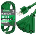 K KASONIC - 100 Ft Extension Cord with 3 Outlets, UL Listed 16/3 SJTW 3-Wire Grounded, 10A 125V 1625W for Indoor/Outdoor Use - Green