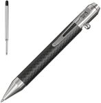 Cool Hand 4.9'' Carbon Fiber Bolt Action Pen with Retractable Stylus Tip for Any Touch Screen, Ballpoint Ink Refillable, Compact Size, Skelton Out Deep Pocket Clip (Carbon Fiber Silver)