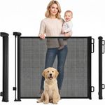 Rainberg Retractable Stair Gate for Baby & Pet with Secure 2-Step Lock 150cm Wide & 80cm Tall, One Hand Operated Baby Gate, Child Safety Gate for Doorways Stairs, Hallways, Kitchen (Black)