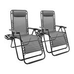 Harbour Housewares Zero Gravity Chair Set with Locking System - 110KG Load Capacity - Grey - 2 Piece Heavy-Duty Reclining Folding Outdoor Garden Camping Patio Beach Loungers Set