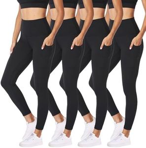 NexiEpoch 4 Pack Leggings with Pockets for Women - High Waisted Tummy Control Soft Black Yoga Pants for Athletic Workout
