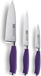 Taylors Eye Witness Syracuse Kitchen Knife 3pce Set - Paring 8cm/3.5”, Chefs 15cm/6” & Cooks All Purpose 13cm/5” Cutting Edge. Ultra Fine, Razor Sharp Blade. Soft Textured Grip Purple Colour Handle