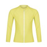 Girls Long Sleeve Rash Guard Swimwear, Zip Swim Shirt, Sun UPF 50+ (9, Yellow Rash Guard)