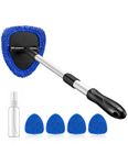 AstroAI 26in Windshield Cleaner Tool, Car Interior Window Detailing Cleaning Kit with Extendable Handle and 4 Easy-to-Install Reusable Microfiber Pads, Auto Glass Wiper Brush Kit for Car&Home, Blue