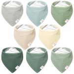 Bearmoss Muslin Baby Bibs 8 Pack 100% Cotton Baby Bandana Drool Bibs for Unisex Baby Girls Boys Drooling and Teething (Forest Moonlight)