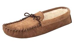 Mokkers Mens Leather Suede Slippers Warm Lined Moccasin Suede Sole Shoes Size - Taupe - UK 11