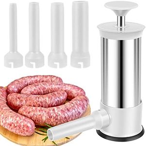 Manual Sausage Stuffer 2.2 LBS Stainless Steel Vertical Sausage Maker Machine with 4 Filling Tubes Meat Stuffing Filler Machine Household Commercial Use