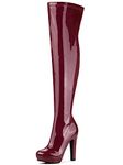 Allegra K Women's Platform Chunky Over Knee High Boot Burgundy 7 UK/Label Size 9 US