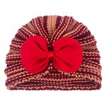 SYGA Baby Boy Girl Kids Bow Striped Knitted Hat Children Warm Wool Bowknot Hats Infant Baby Hat 0-4 Years (Burgundy)