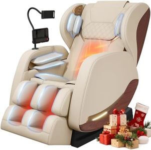 yewglen Massage Chair Full Body, Zero Gravity Massage Chair with 10 Fixed Rollers, Wood Grain Leather, Foot Massage, Airbags, Lumbar Heating, Bluetooth and Control Screen (Creamy White)