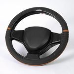 Soft X Premium Faux Leather Car Steering Wheel Cover Universal Size 38cm | Breathable Anti Slip Steering Cover for Untlimate Comfort & Style - Black & Tan