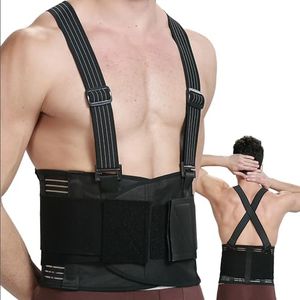 NeoTech Care Adjustable Back Brace Lumbar Support Belt with Suspenders, Charcoal Color, Size M