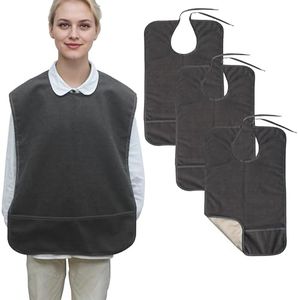 Jotogoyob Waterproof Adult Large Towel Bibs for Elderly Women Men, Non Slip Terry Bibs Eating Protectors (3pack,Grey)
