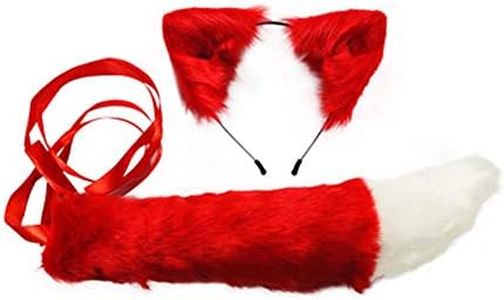 COSYEARS Handmade Fox Wolf Ears Headband and Faux Fur Tail for Halloween Party Costume Accessories