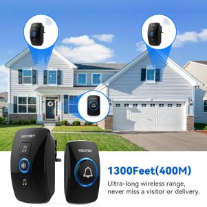 TECKNET Wireless Doorbell Kit – IP65 Waterproof, 1300ft Range, 60 Chimes