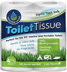 Freedom Living 2-Ply Septic Tank Safe Toilet Paper, 4 Rolls (500 Sheets Each), Biodegradable, Eco-Friendly, RV, Camping & Marine