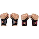 Feroc Combo Pack 4 PC Professional Wrist Wrap Band,for Men Gym & Women with Thumb Loop Straps Wrist Strap for Gym and Fitness (GREY BLACK & RED BLACK 4 PC)