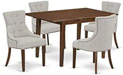 5Pc Dining Set Includes a Rectangle Dinette Table with Butterfly Leaf and Four Parson Chairs with Doeskin Fabric, Mahogany Finish