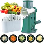 BenRich Rotary Cheese Grater, 5 in 1 Vegetable Slicer Shredder Dicer with Handle 5 Interchangeable Blades, Rotary Round Shredder for Kitchen, Cucumber, Carrot, Potato, Cheese, Nuts (Green)