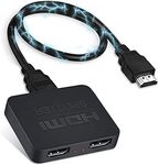 4K 60HZ HDMI Splitter,HDMI 2.0 Splitter for Dual monitors, HDMI Splitter Adapter 1 in 2 out with 3.9ft Cable（Mirror Only, Not Extend), Support Auto Scaling,1080P 3D, HDCP2.2,HDR,RGB 4:4:4, 18.5Gbps