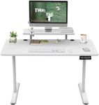 TRIUMPHKEY 120x60cm Height Adjustable Standing Desk with Monitor Shelves Height Adjustable Electric Standing Desk Storage Shelf Height Adjustable Desk Home Office Splice Board White