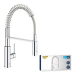 GROHE Get - Kitchen Sink Tap Single-Lever Mixer with Professional Spray (1-Hole Installation, 28 mm Ceramic Cartridge, Swivel Spout 360°, Inlet Tails 3/8 Inch), Size 455 mm, Chrome, 30361000