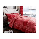 De Lavish Duvet Cover Set Single Size Bed with Pillowcase Quilt Printed Reversible Poly Cotton, Denim Check Red