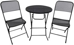 Four Seasons Courtyard Padova 3 Piece Bistro Outdoor Backyard Dining Set with 2 Folding Chairs and Round Table Furniture for Patios or Decks, Black