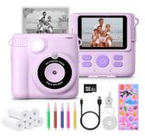 Instant Print Camera for Kids - 2.4" HD 1080P - with 32GB SD Card, 5 Markers, Stickers, 5 Paper Rolls, Lanyard. Camera Boys and Girls from 3 to 14 Years Old. (Purple)