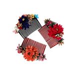 Accessher multicolor pack of 3 acrylic comb indo Western Fancy Hair Clip/Side Pin/Comb Pin/Jooda Pin hair Accessories with cloth flower for women and girls pack of 3 | Gifting for karwachauth |