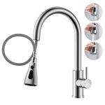 DAYONE Brushed Nickel Kitchen Sink Faucet, Single Hole Kitchen Faucets for Sink with Sprayer, 3 Modes Single Lever Kitchen Sink Tap Stainless Steel, 0012BN