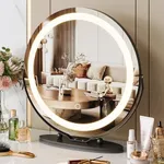 GAOMON 19 Inch Large Round Vanity Mirror with Lights, Round Led Makeup Mirror, Lighted Up Makeup Mirror with Lights for Bedroom Tabletop, Smart Touch Control 3 Colors Dimmable, 360°Rotation (Black)