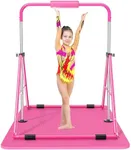 Safly Fun Expandable Gymnastics Bars Junior Training Bar Gymnastic Folding Horizontal Bars with mat for Kids (Pink with Mat)