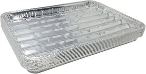 Pack of 50 Disposable Aluminum Broiler Pans - Good for BBQ, Grill Trays - Multi-Pack of Durable Aluminum Sheet Pans - Ribbed Bottom Surface - 13.40" x 9" x 0.85"