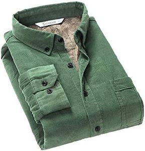 Flygo Men's Long Sleeve Warm Fleece Sherpa Lined Flannel Corduroy Shirt Jacket (Small, Green)