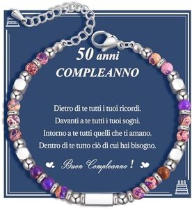 SUNSH 50° Regali Di Compleanno,Bracciale Di Compleanno,Regalo per Donna,Bracciale per Ragazze,Figlie/Nipoti/Amiche/Sorelle/Mamme/Nonne,Bracciale in Pietra Naturale Dell'imperatore