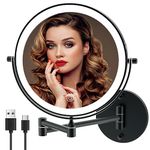 MIROAMZ Wall Mounted Lighted Makeup Mirror Nickel, 8 Inch Double-Sided LED Vanity Mirror 1X/10X Magnification,3 Color Lights Touch Screen Dimmable 360°Swivel 13 Inch Extendable (Matte Black)